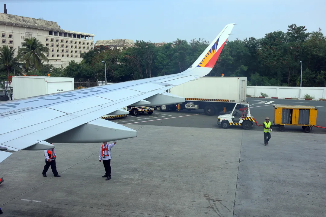 View of Manila airport from aircraft window