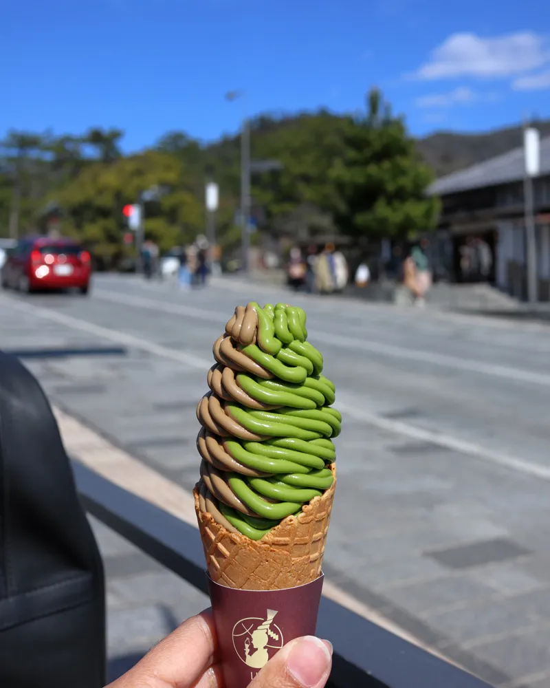 Green tea and chocolate ice cream