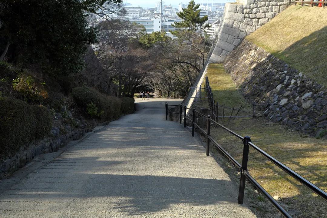 Steep slope leading to Marugame Castle