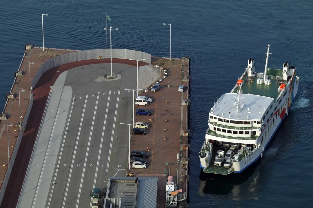 A ferry approaching the pier at Takamatsu