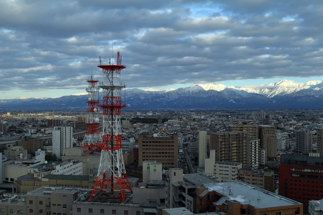 Toyama cityscape and the mountains