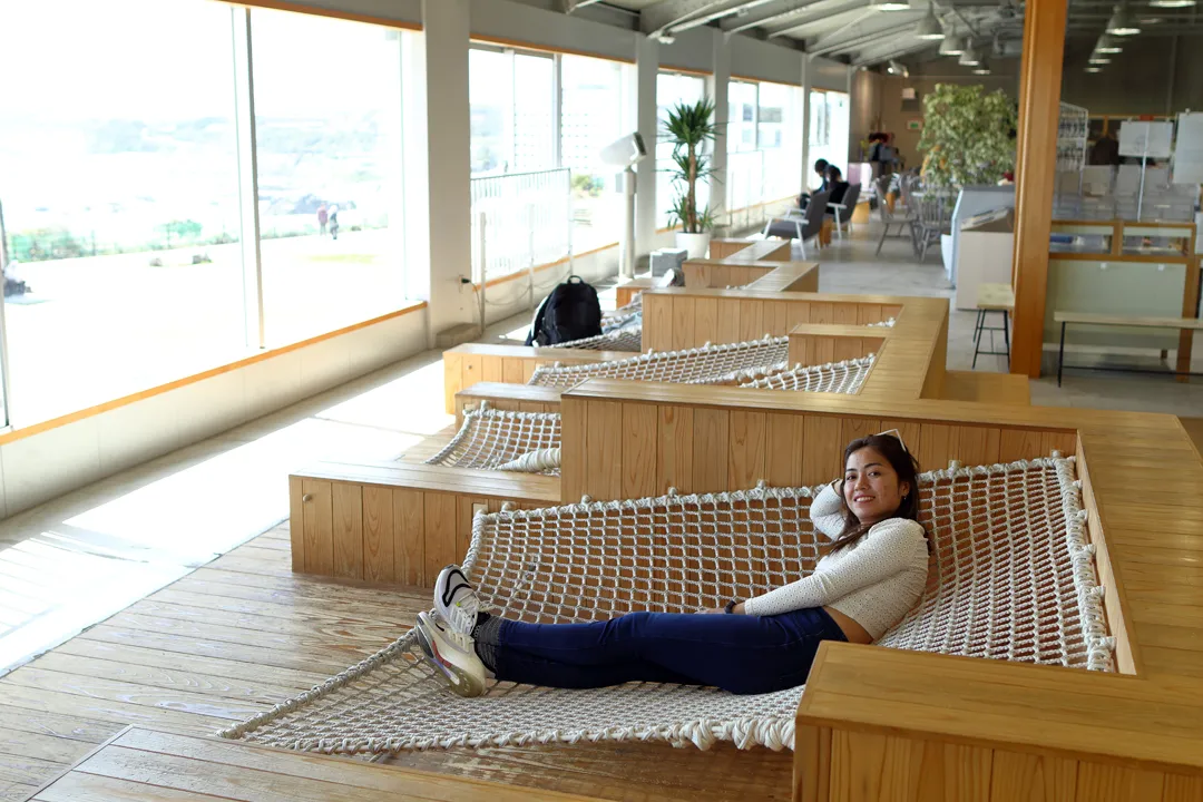 Seating inside the visitor center at Cape Inubō