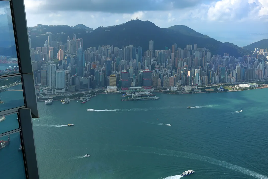 Skyline of Hong Kong and Victoria Peak seen from the Ritz-Carlton