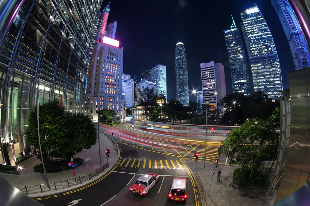 Light trails at an intersection