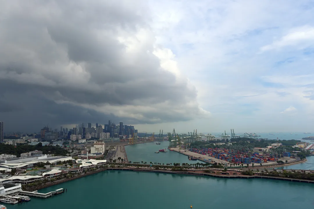 Looking toward the city center from a cable car